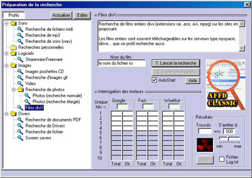 Moteur de recherche de films avec encodage divx