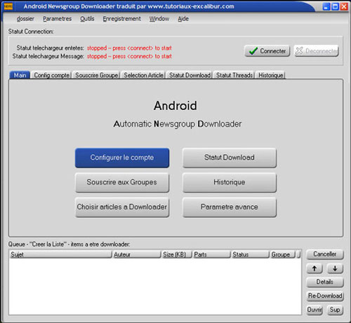 Configuration du serveur d'Android Newsgroup Downloader