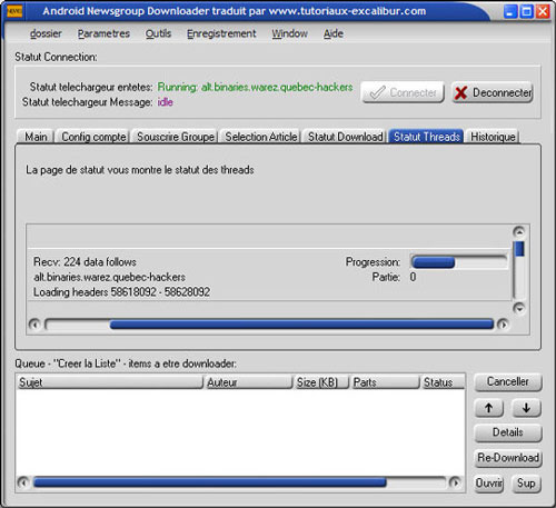 Rafraichir la liste des threads avec Android Newsgroup Downloader