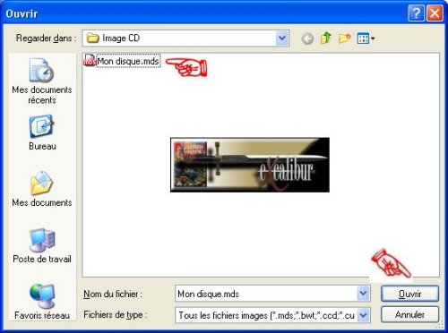 Sélectionner le fichier image .mds
